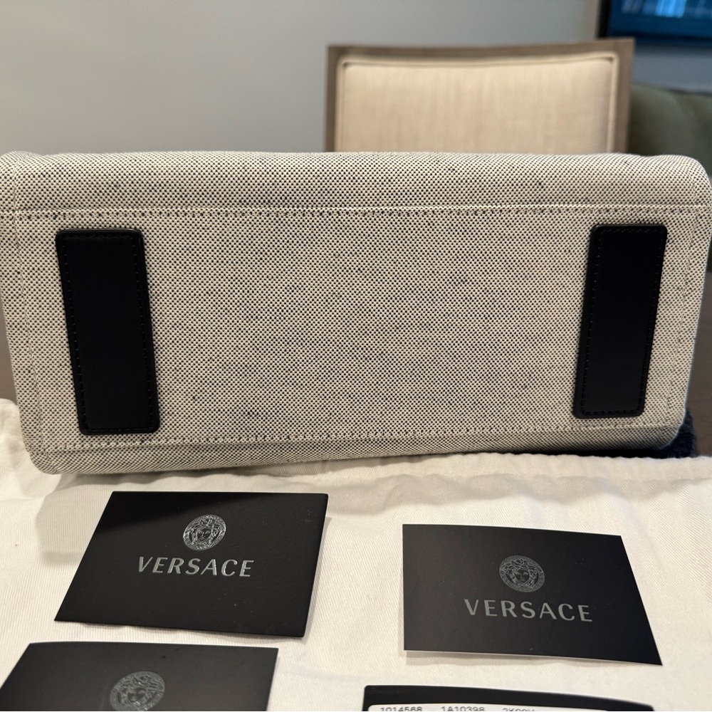 Versace Gray and Gold Canvas Tote Bag - Picture 6 of 9